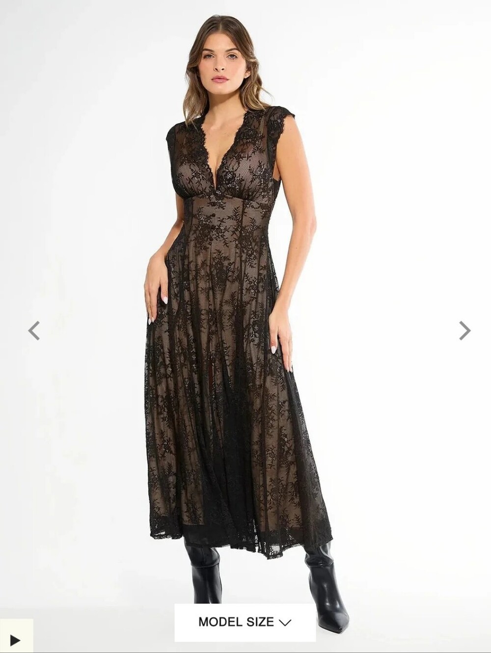 Popilush Shapewear Boho Floral Lace Front Slit Maxi Dress Black Large L NWT New